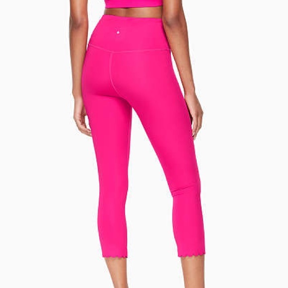 Kate Spade Pink Scalloped Hem High Rise Cropped Capri Crop Leggings - Picture 5 of 12